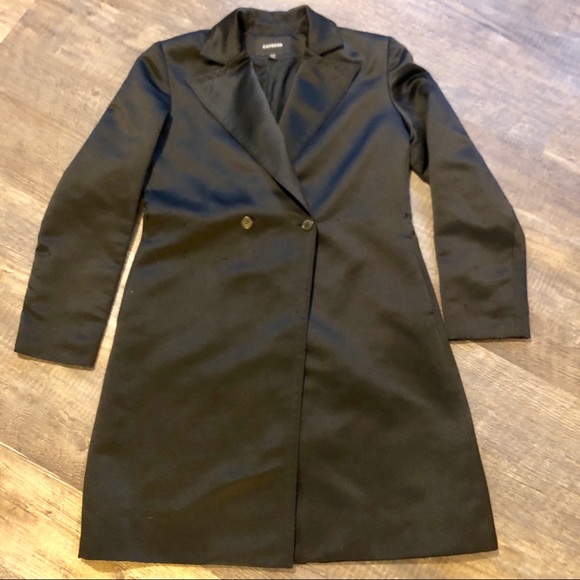 Express black satin trench coat size small used - Picture 3 of 8